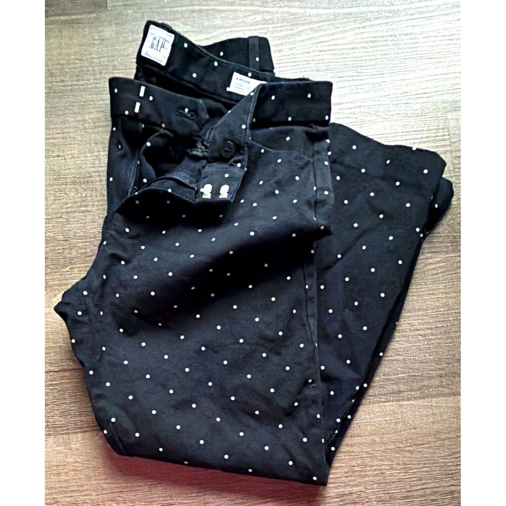 Gap Women's Black White Polka Dot Skinny Ankle Pants Twill Pockets Size 6P B5